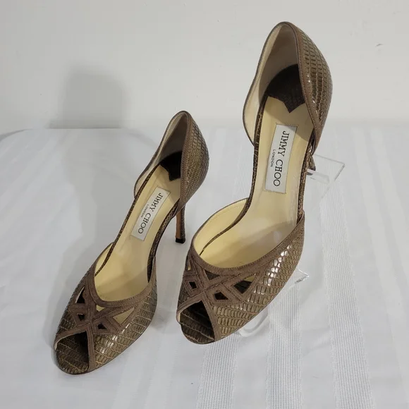Jimmy Choo Brown Peep Toe Heels 38.5 8.5 - Picture 12 of 15